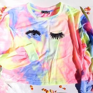 Brand New!!Graphic Long Sleeve Eye Tie Dye Tshirt